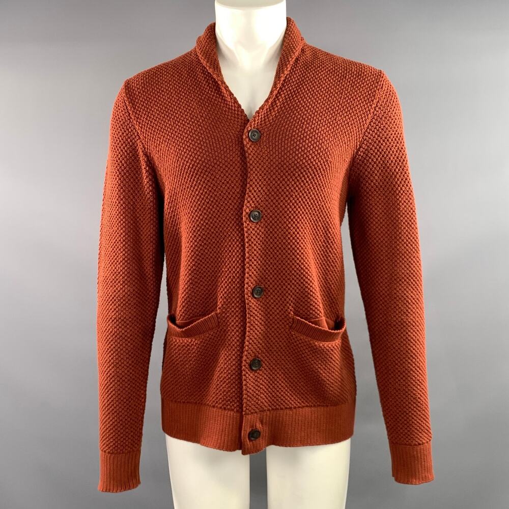 TAYLOR STITCH Size S Orange Mahagony Knit Cotton Shawl Cardigan